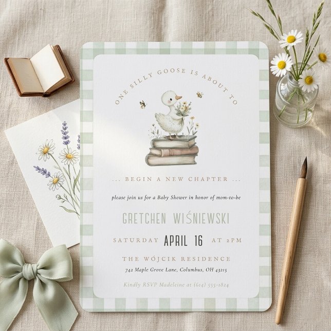 Invitación Silly Goose New Chapter Spring Baby Shower  (Silly Goose New Chapter Spring Baby Shower Invitation)