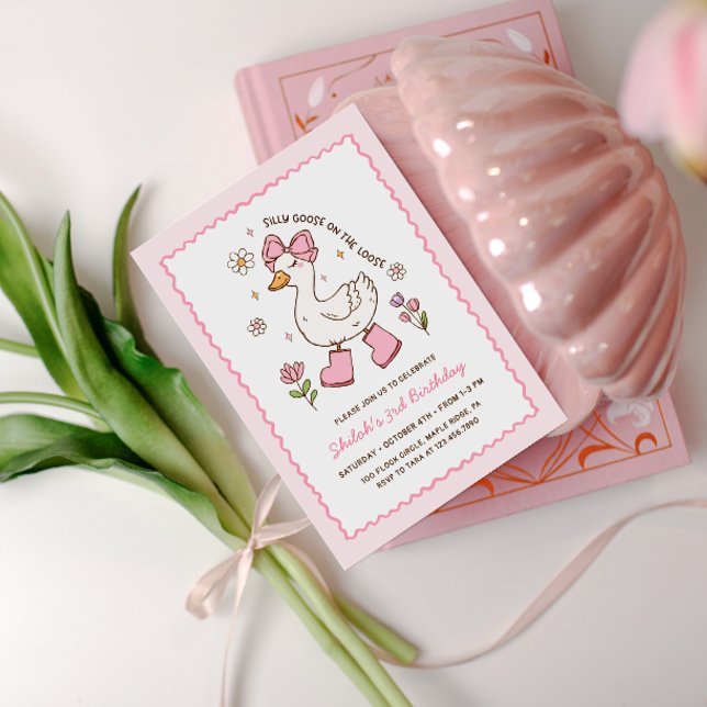 Invitación Silly Goose on the Loose Pink Bow Floral (Subido por el creador)