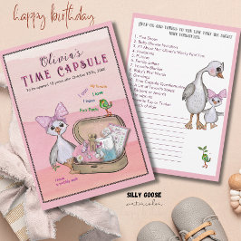 Invitación Silly Goose Pink Bow Birthday Time Capsule Game