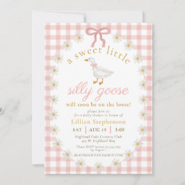 Invitación Silly Goose Pink Bow Daisy Gingham Baby Shower