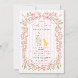 Invitación  Silly Goose Pink Bow Floral QR Code Baby Shower 