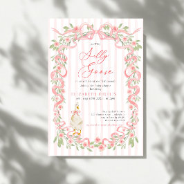 Invitación  Silly Goose  Pink Bow Floral Roses Baby Shower