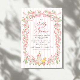 Invitación  Silly Goose  Pink Bow Floral Roses Baby Shower