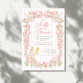 Invitación  Silly Goose  Pink Bow Floral Roses Baby Shower