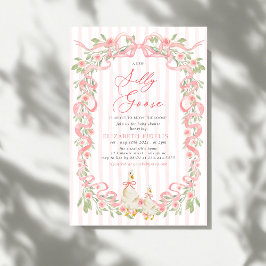 Invitación  Silly Goose  Pink Bow Floral Roses Baby Shower