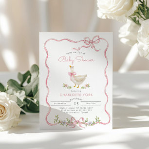 Invitación Silly Goose Pink Floral Bow Bow