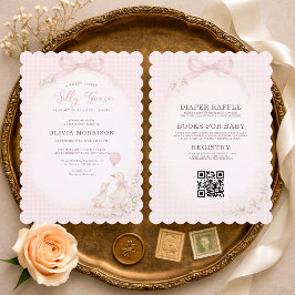 Invitación Silly Goose Pink Gingham All in One Baby Shower