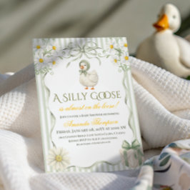 Invitación Silly Goose Sage Green Gender Neutral Baby Shower