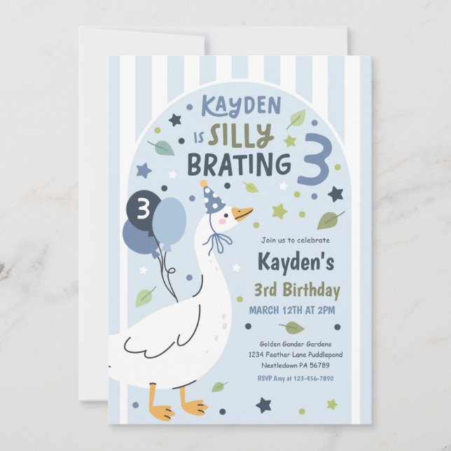Invitación Silly Goose Silly-Brating Three Birthday Party  (Anverso)