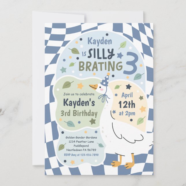 Invitación Silly Goose Silly-Brating Three Birthday Party (Anverso)