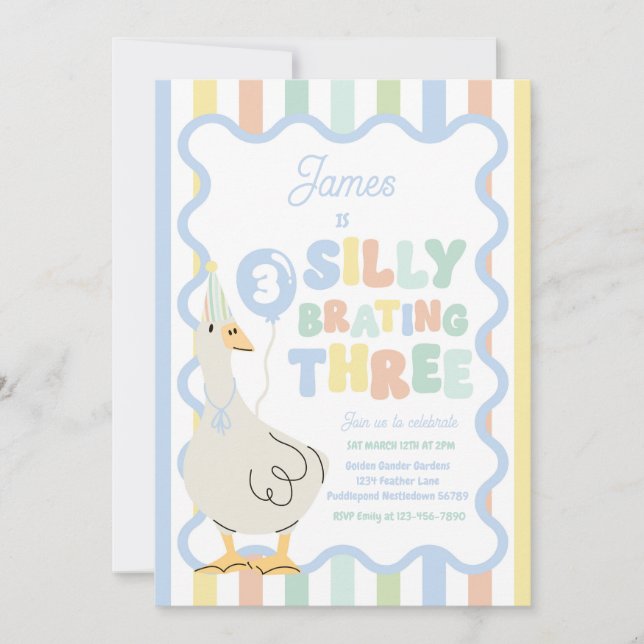 Invitación Silly Goose Silly-Brating Three Birthday Party  (Anverso)