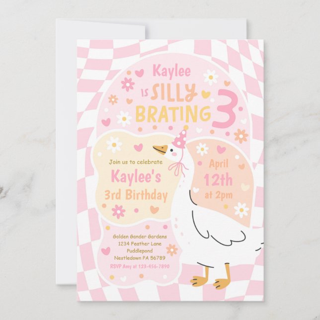Invitación Silly Goose Silly-Brating Three Birthday Party (Anverso)