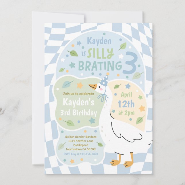 Invitación Silly Goose Silly-Brating Three Birthday Party (Anverso)