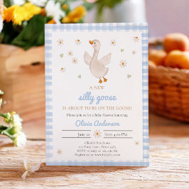 Invitación Silly Goose Spring Daisy Gingham Boy Baby Shower
