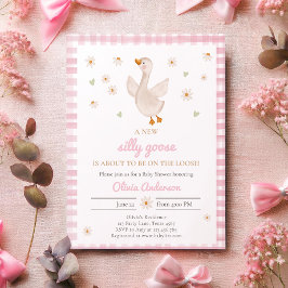 Invitación Silly Goose Spring Daisy Gingham Chica Baby Shower