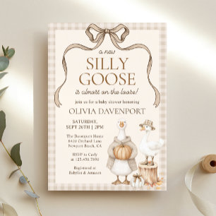 Invitación Silly Goose Storybook Fall Gingham Baby Shower