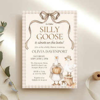 Invitación Silly Goose Storybook Fall Gingham Baby Shower