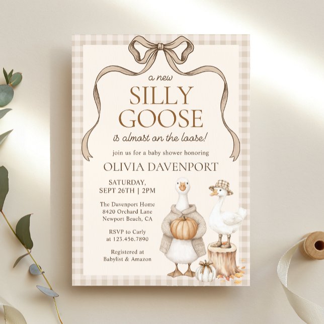Invitación Silly Goose Storybook Fall Gingham Baby Shower (Subido por el creador)