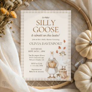 Invitación Silly Goose Storybook Fall Gingham Baby Shower