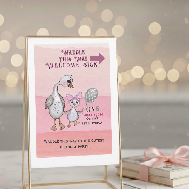 Invitación Silly Goose| Waddle This Way Welcome Sign (Silly Goose & Pink Bow | Waddle This Way Welcome Sign Downloadable)