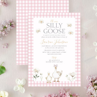 Invitación Silly Goose Whimsical Pink Bow Baby Shower