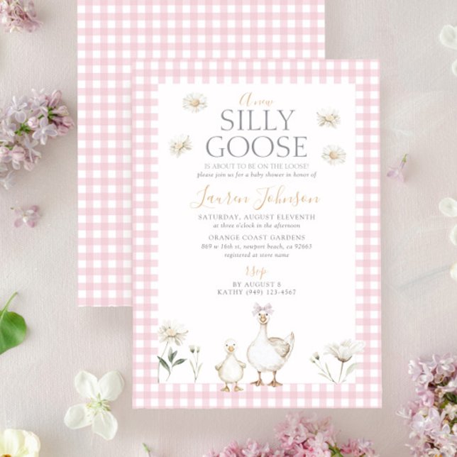 Invitación Silly Goose Whimsical Pink Bow Baby Shower (Subido por el creador)