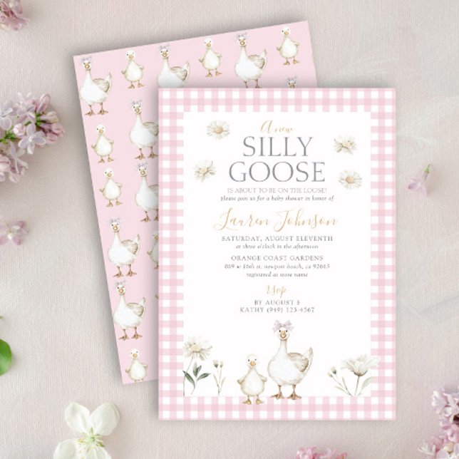 Invitación Silly Goose Whimsical Pink Bow Baby Shower (Subido por el creador)