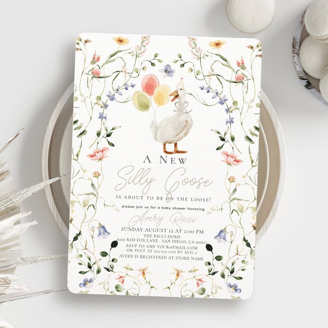 Invitación Silly Goose Wildflower Floral Baby Shower (Subido por el creador)