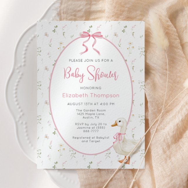 Invitación Silly Goose Wildflower Pink Bow Baby Shower (Subido por el creador)