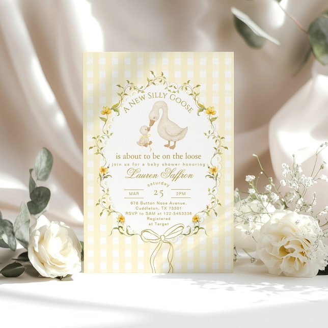 Invitación Silly Goose Yellow Gender neutral Bow Baby Shower (Subido por el creador)