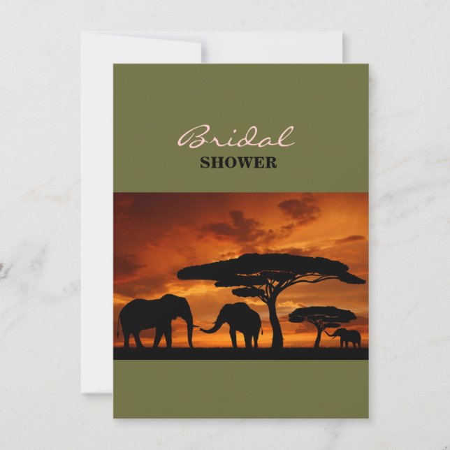 Invitación Silueta africana del elefante del árbol del baobab (Anverso)