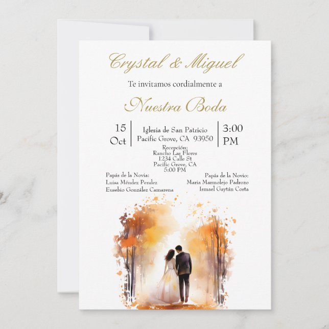 Invitación Silueta Autum bride novios (Anverso)