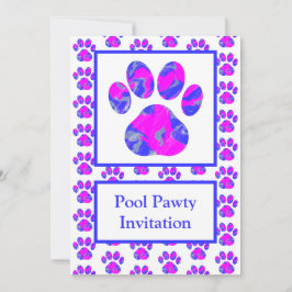 Invitación Silueta Azul Rosa de Pata de Animal Fiesta en la P