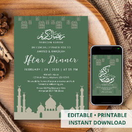 Invitación Silueta clásica de mezquita Cena de Iftar de Ramad