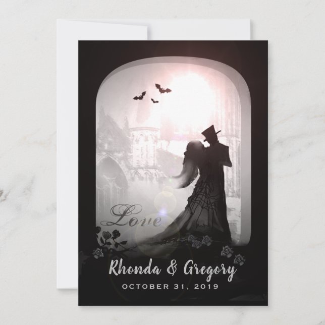 Invitación Silueta de amor elegante de Halloween junto con (Anverso)