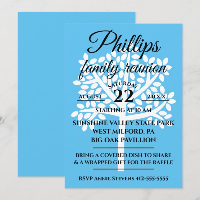 Invitación Silueta de árbol blanco de la unión de la familia  (Anverso / Reverso)