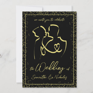 Invitación Silueta de Arte de Línea de Boda de Amantes