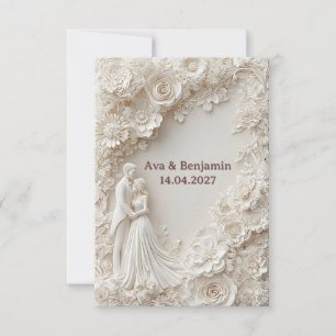 Invitación 🌸 Silueta de boda elegante en papel floral marfil