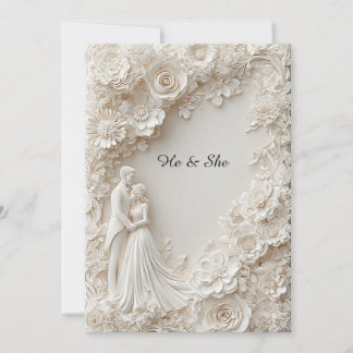 Invitación 🌸 Silueta de boda elegante Papel floral marfil