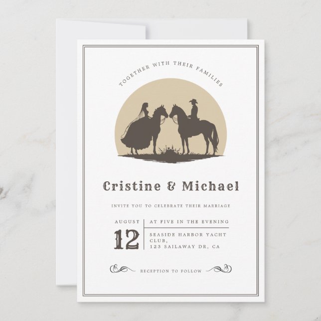 Invitación silueta de caballos boda Cowboy (Anverso)
