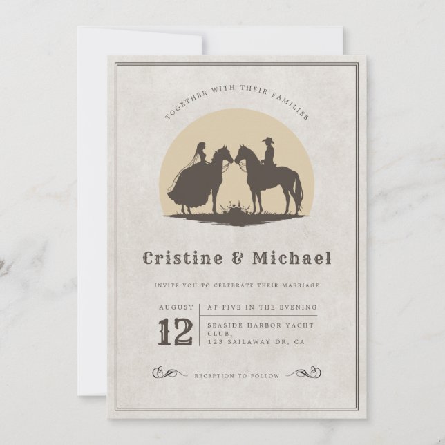 Invitación silueta de caballos boda Cowboy (Anverso)