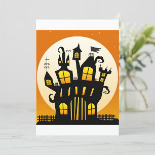 Invitación Silueta de casa embrujada de Halloween con luna ll