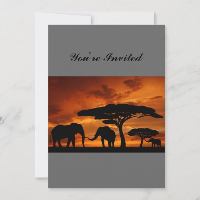 Invitación Silueta de elefante de árbol baobab africano Safar (Anverso)