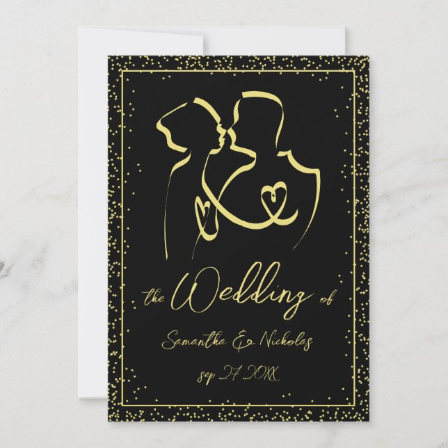 Invitación Silueta de enamorados Arte de línea Boda (Anverso)
