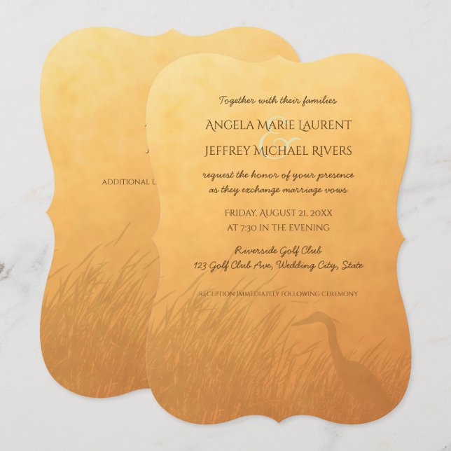Invitación Silueta de garza oscura boda (Anverso / Reverso)