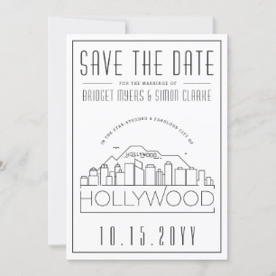 Invitación Silueta de Hollywood Estilizada Guardar la Fecha