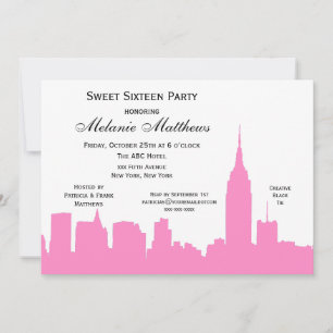 Invitación Silueta de la ciudad de Nueva York en rosa blanco 