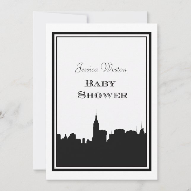 Invitación Silueta de la línea aérea de NYC #2 DIY Baby Showe (Anverso)
