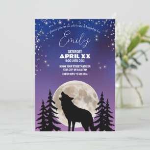 Invitación Silueta de lobo y luna bajo las estrellas