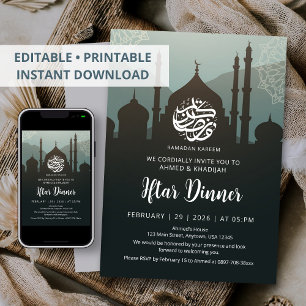 Invitación Silueta de mezquita en el cielo nocturno Cena de I